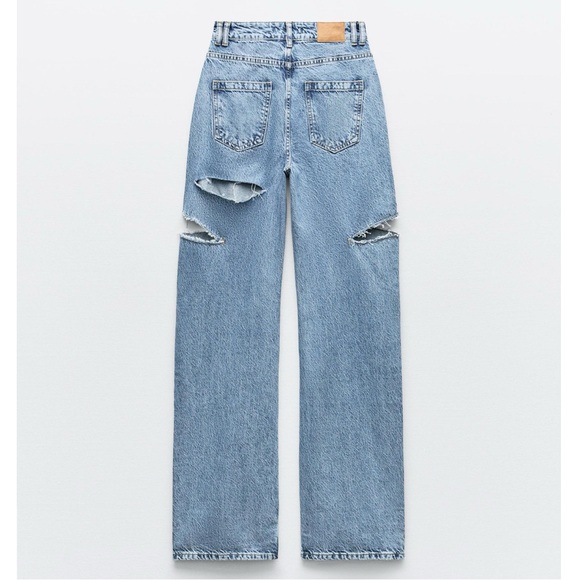 Zara Z1975 MID WAIST RIPPED CUT OUT STRAIGHT LEG JEANS - Picture 2 of 6